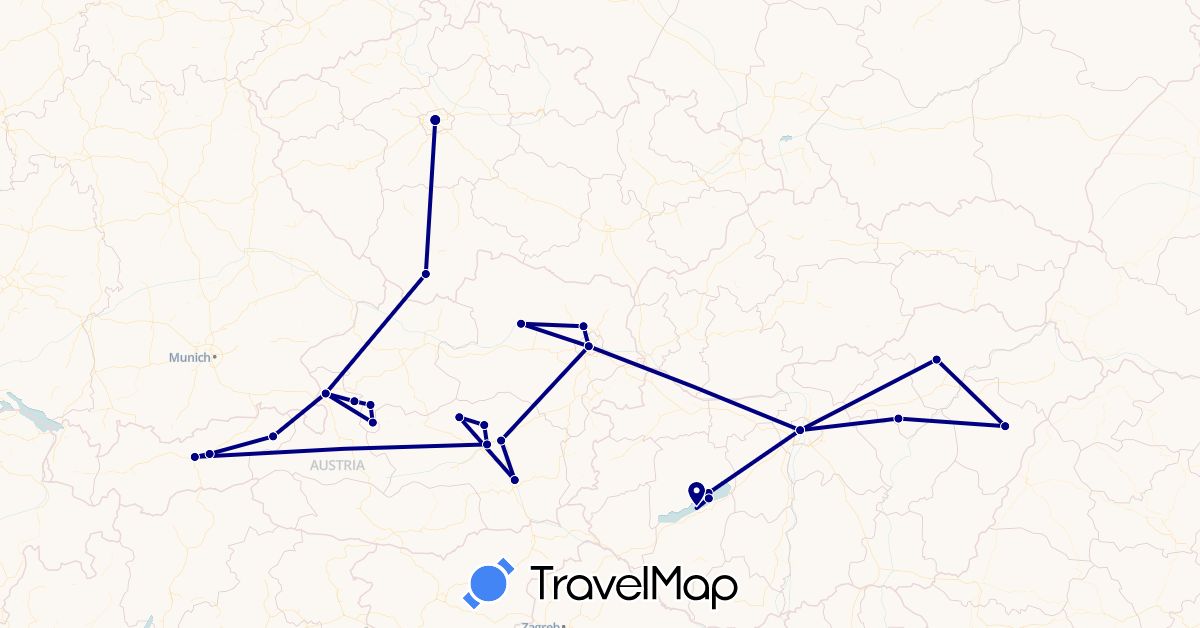 TravelMap itinerary: driving in Austria, Czech Republic, Hungary (Europe)